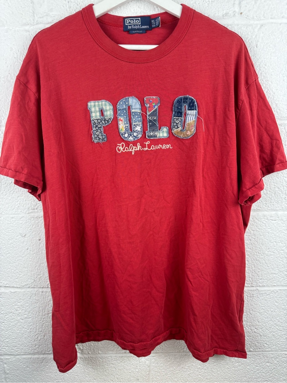 Polo Ralph Lauren Patchwork Logo T-Shirt Red Classic Fit XXL Appliqué